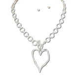 NK10172VS_TP 19 · Open Heart Pendant Necklace Set – Worn Silver