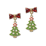 GSE5176-GRN_CRT 19 · Pearl Enamel Christmas Tree Drop Earrings – Gold/Green