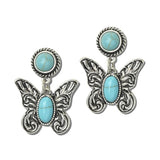 Western Butterfly Stone Drop Earrings – Silver Burnished/Turquoise · SE3349SBTQ_SW 19
