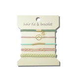 Multi Piece Braided Cord Embellished Elastic Hair Tie And Bracelet Set – Matte Gold/Multi · HB004GNMT_JOY 19