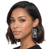 Western Horse Rectangle Stone Earrings – Silver Burnished/Turquoise · JE3852-SBTQS_JOL 19