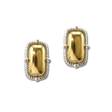 14K Gold Plated Ribbed Frame Oval Dome Earrings – Two Tone · 1800E_MX 19