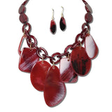 YNE5646RED_AJ 19 · Marbled Resin Statement Necklace Set – Red