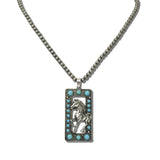 Western Horse Rectangle Pendant Necklace – Silver Burnished/Turquoise · JN2161-SBTQS_JOL 1