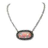 SN1003MUL 1 · Oval Cotton Candy Stone Concho Pendant Necklace – Silver Burnished/Multi