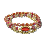 B8807RD_JM 1 · Multi Strand Faceted Bead Stretch Bracelet Set – Gold/Red