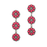 Western Triple Blossom Medallion Drop Earrings – Silver Burnished/Fuchsia · SE2233SBFUH 1