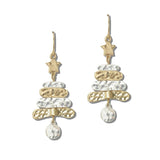 ME5869-WGWS_CRT 1 · Two Tone Hammered Christmas Tree Earrings – Worn Gold/Worn Silver