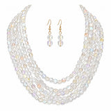 Iridescent Glass Bead Multi Strand Necklace Set – Gold/Clear AB · YNE5420CLAB_AJ 1