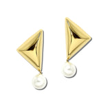 Stainless Steel Triangle Cap Pearl Drop Earrings – Gold · SSE364G_IVY 1