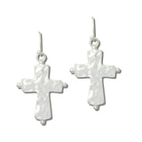 KFE00054MS_BE 20 · Hammered Cross Drop Earrings – Mat Silver