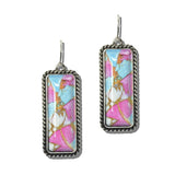 AE9061-SBCC_MO 20 · Western Marbled Stone Rectangle Earrings – Silver Burnished/Cotton Candy