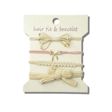 Bow And Pearlescent Embellished Elastic Hair Tie And Bracelet Set – Matte Gold/Camel · HB002CM_JOY 21
