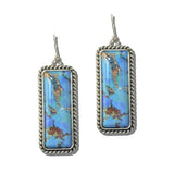 AE9061-SBTQ_MO 21 · Western Marbled Stone Rectangle Earrings – Silver Burnished/Turquoise