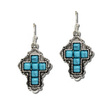 Western Square Stone Cross Drop Earrings – Silver Burnished/Turquoise · AE9412-SBTQ_MO 21