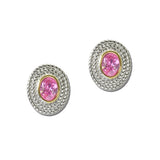 14K Gold Plated Oval CZ Rope Border Stud Earrings – Two Tone/Pink · ER4886-PK_IM 22
