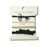 Bow And Pearlescent Embellished Elastic Hair Tie And Bracelet Set – Matte Gold/Black · HB002BK_JOY 22