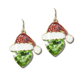 GSE4888-GRN_CRT 23 · Santa Hat Heart Stone Earrings – Gold/Green