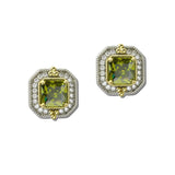 14K Gold Plated CZ Halo Square Stud Earrings – Two Tone/Olive Green · 2280EOL_MX 23