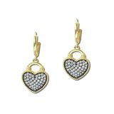 14K Gold Plated Pave Heart Padlock Huggie Drop Earrings – Mat Gold/Hematite · 2296EGH_MX 25