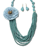 AK685TQ_AJ 27 · Flower Multi Strand Beaded Long Toggle Necklace – Turquoise