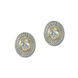 14K Gold Plated Oval CZ Rope Border Stud Earrings – Two Tone/Clear · ER4886-CL_IM 27