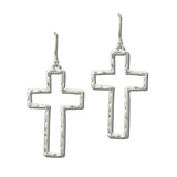 TFE00080WS_BE 28 · Hammered Open Cross Drop Earrings – Worn Silver