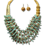 AK686TQ_AJ 28 · Worn Gold Turquoise Stick Bead Necklace Set – Worn Gold/Turquoise