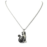 AN5694-SBK_MO 29 · Enamel Swirl Cat Pendant Necklace – Silver Burnished/Black