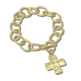 CB2400WG 2 · Hammered Cross Chain Toggle Bracelet – Worn Gold