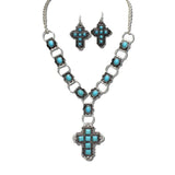 Western Ornate Cross Pendant Necklace Set – Silver Burnished/Turquoise · AS7855-SBTQ_MO 2