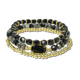 B8807BK_JM 2 · Multi Strand Faceted Bead Stretch Bracelet Set – Gold/Black