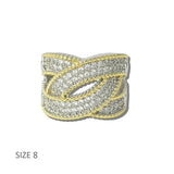 K2333-8 2 · 14K Gold Plated Pave CZ Crossover Statement Ring – 8