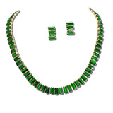 Baguette Cut Crystal Collar Necklace And Earring Set – Gold/Green · KNE9220GDGR 2