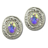 Western Oval Stone Concho Statement Earrings – Silver/AB · JE1278RHAB_SJ 2