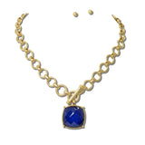 Water Resistant Faceted Cushion Pendant Toggle Chain Necklace – Worn Gold/Navy · NK10054NAVY 30