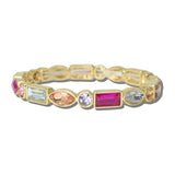 CB2392PMLT_MUS 31 · Mixed Cut Rhinestone Stretch Bangle – Gold/Pink Multi