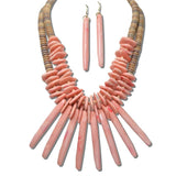 AK692PK_AJ 32 · Resin Spike Fringe Statement Necklace Set – Pink