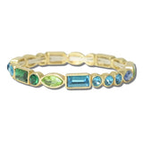 CB2392BMLT_MUS 33 · Mixed Cut Rhinestone Stretch Bangle – Gold/Blue Multi