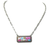 AN5263-SBCC_MO 33 · Marbled Rectangle Bar Pendant Necklace – Silver Burnished/Cotton Candy