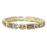 CB2392VM_MUS 34 · Mixed Cut Rhinestone Stretch Bangle – Gold/Green AB
