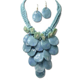 AK687TQ_AJ 34 · Marbled Disc Cluster Bib Necklace Set – Turquoise