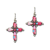 Western Stone Cross Drop Earrings – Silver Burnished/Pink · AE9478-SBPK_MO 34