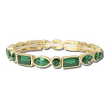 CB2392EM_MUS 35 · Mixed Cut Rhinestone Stretch Bangle – Gold/Emerald Green