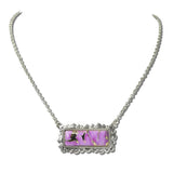 AN5662-SBPK_MO 35 · Marbled Stone Bar Necklace – Silver Burnished/Pink