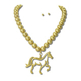 24K Gold Tone Watere Resistant Open Horse Pendant Bead Necklace Set – 24K Gold Tone · NK10272VG24K_TP 36