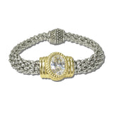 1826BC_MX 36 · 14K Gold Plated Oval CZ Two Tone Magnetic Bracelet – Two Tone/Clear