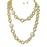 114269, 24K GOLD TONE WATER RESISTANT PEARL STATION LONG CHAIN NECKLACE