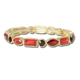 CB2392RED_MUS 37 · Mixed Cut Rhinestone Stretch Bangle – Gold/Red