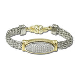 2089BPV 37 · 14K Gold Plated Oval Pearlescent Cabochon Mesh Magnetic Bracelet – Two Tone/Clear